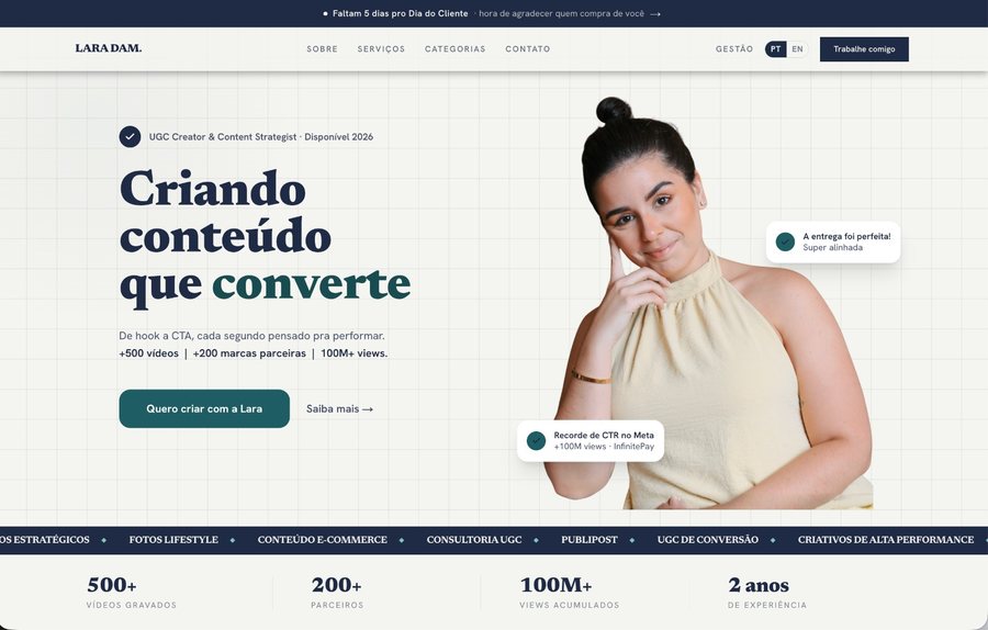 Meu site de hoje, com formulário e métricas