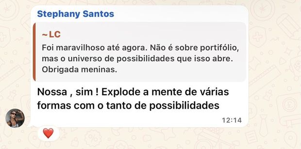 Mensagem de aluna da turma 1 no grupo