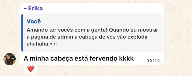 Mensagem de aluna da turma 1 no grupo