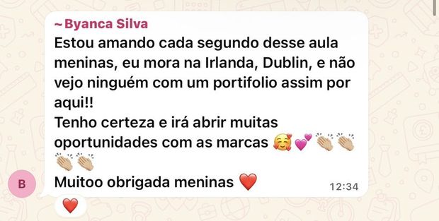 Mensagem de aluna da turma 1 no grupo