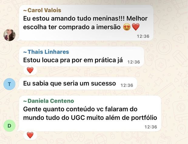 Mensagem de aluna da turma 1 no grupo