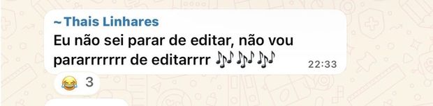 Mensagem de aluna da turma 1 no grupo