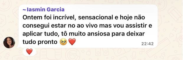 Mensagem de aluna da turma 1 no grupo