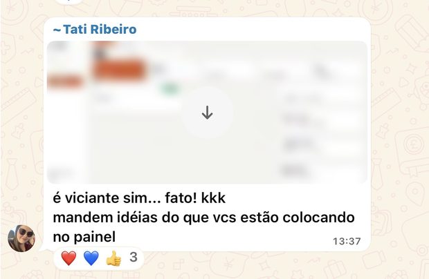Mensagem de aluna da turma 1 no grupo