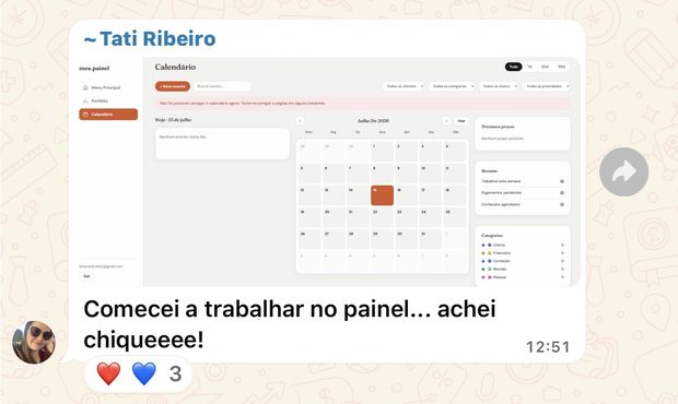 Mensagem de aluna da turma 1 no grupo