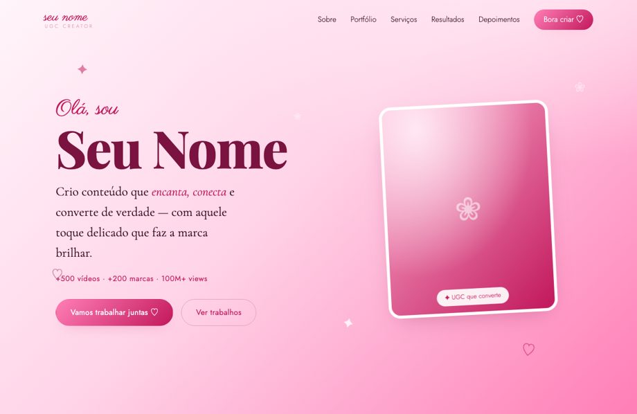 Portfólio estilo romântico rosa