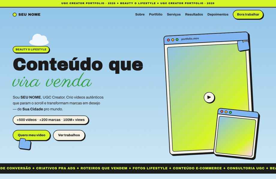 Portfólio estilo verde limão